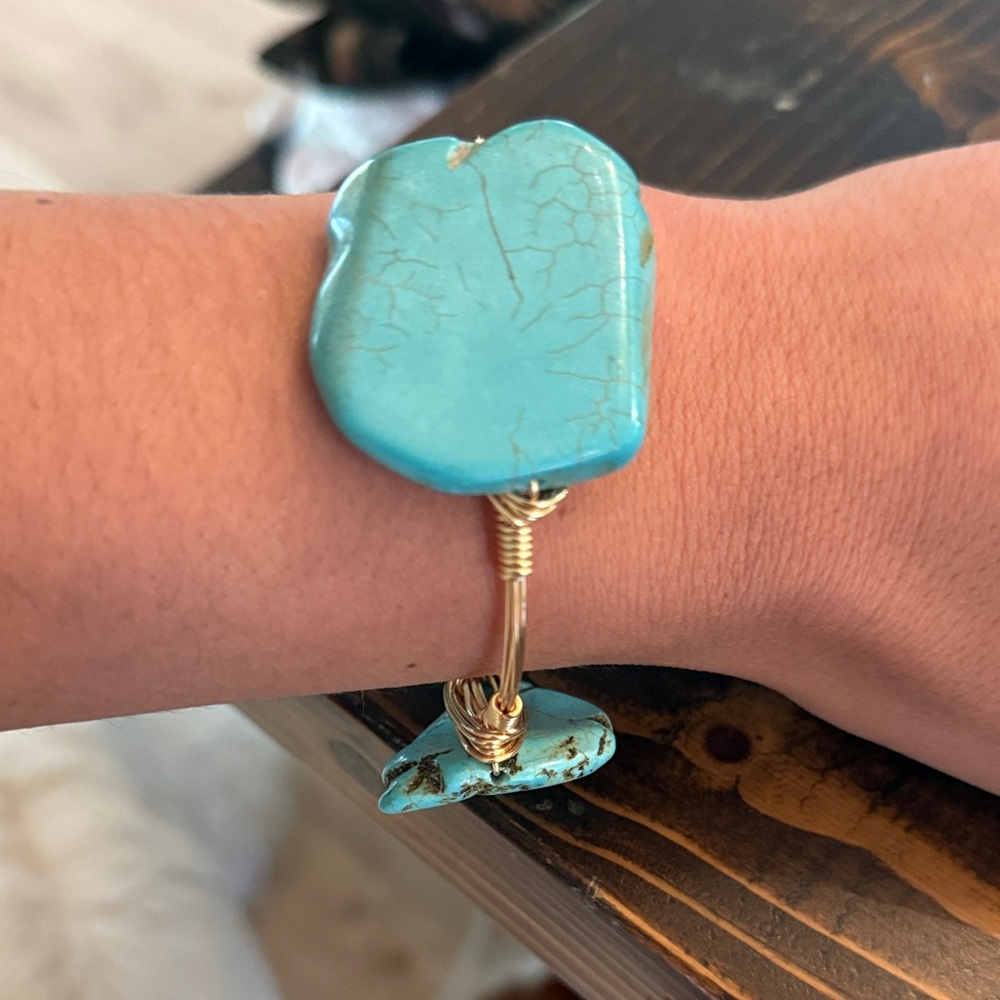 Turquoise and Gold Wire Wrapped Bracelet